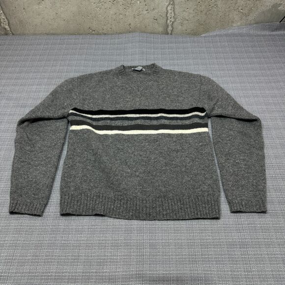 Shetland Wool Sweater Mens Large Grey‎ Center Stripes Old Navy Gorpcore - Picture 1 of 8